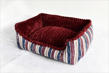 Full detachable style canvas square kennel Super Soft short plush Winter Warm Cat nest with removable cushion Pet nest mattress