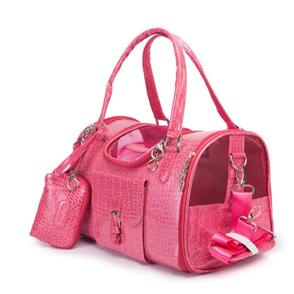 Brand Crocodile PU Leather Dog Carrier Bag with Purse Pink Black Pet Dog Carrier Case Portable Travel Dog Handbag Shoulder Tote