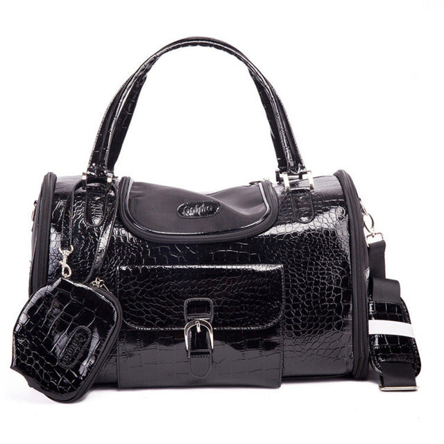 Brand Crocodile PU Leather Dog Carrier Bag with Purse Pink Black Pet Dog Carrier Case Portable Travel Dog Handbag Shoulder Tote