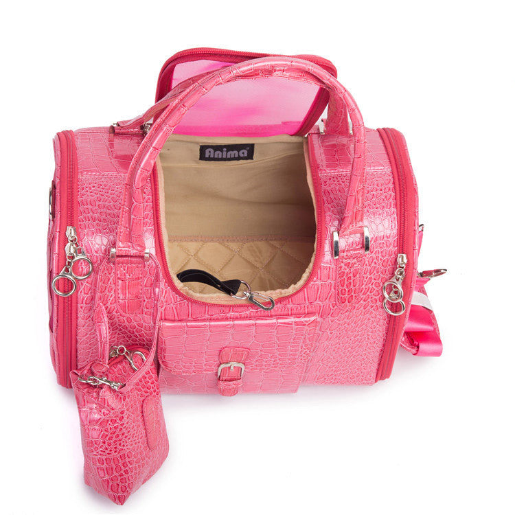 Brand Crocodile PU Leather Dog Carrier Bag with Purse Pink Black Pet Dog Carrier Case Portable Travel Dog Handbag Shoulder Tote